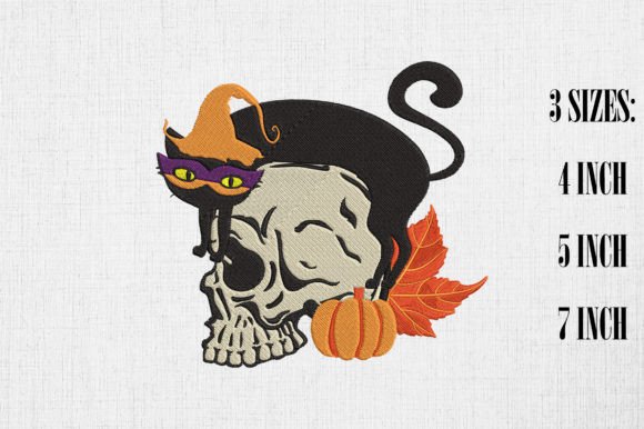 Black Cat and Skeleton Skull Embroidery